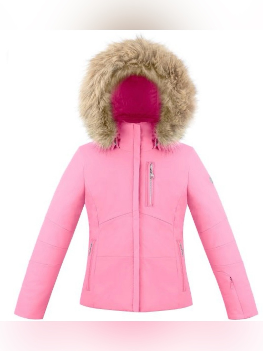 Poivre Blanc Girls Puffer Ski Jacket With Faux Fur Hood+Ski Mittens, Pink, 10Y